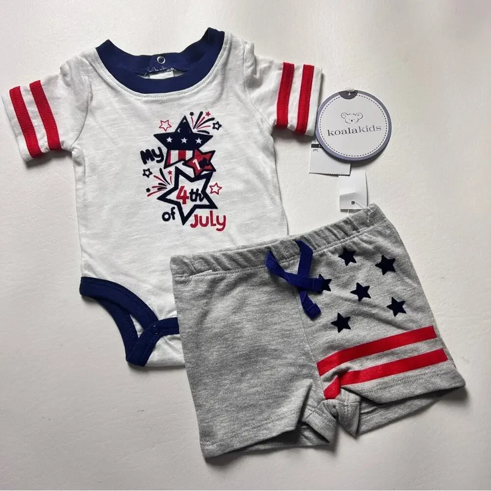 Koala Kids July Fourth Holiday Celebration Matching One Piece Set Sz NB